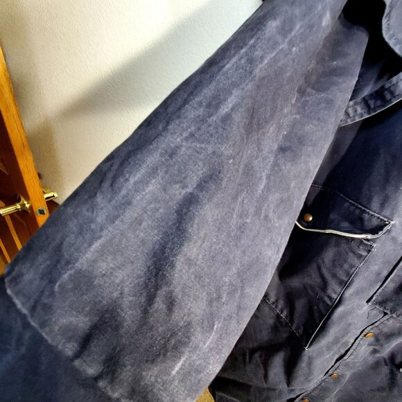 VTG Oilskin Full-Length Duster Coat With Cape Medium 100% Cotton Made In USA - Picture 9 of 16